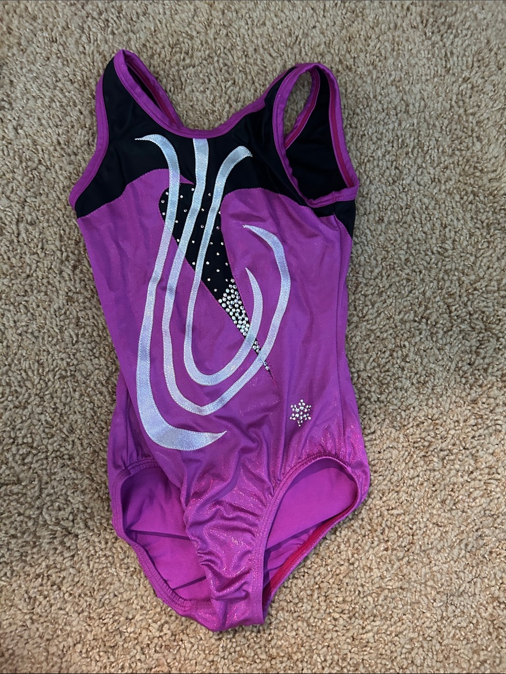 Girls' Purple Gymnastics Leotard with Silver Accents